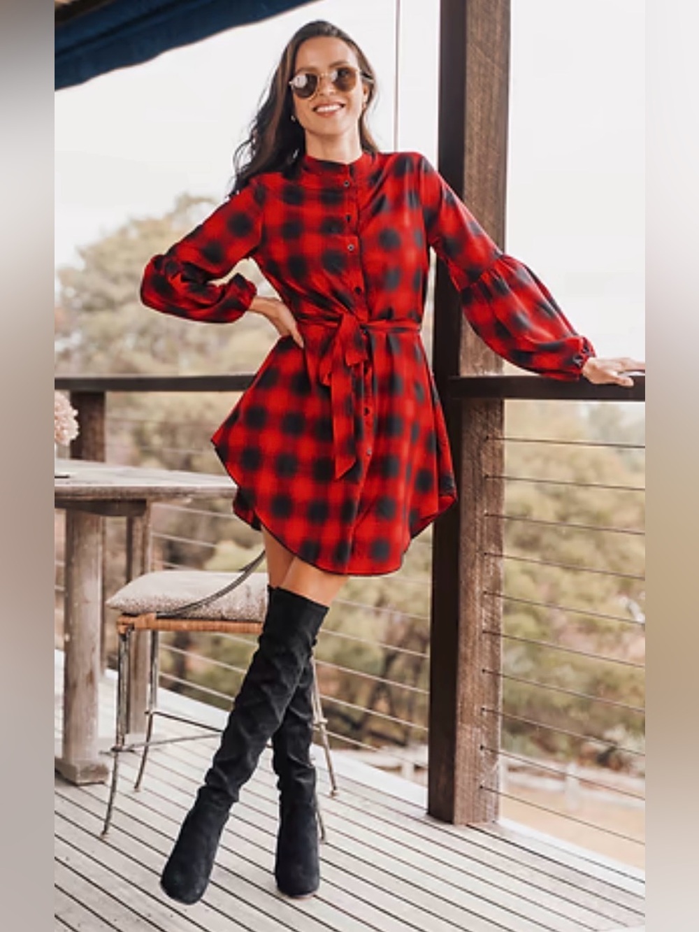 Live Life on the Beach Buffalo Plaid Belted Dress Red‎ Black Size M NWT